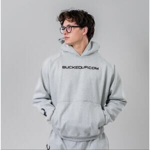 BUCKED UP Men's Gray Pullover Hoodie Sweatshirt with 3D Logo - Size XXL